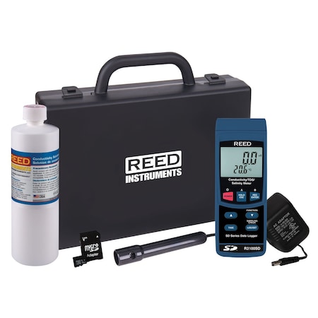 Reed Instruments REED Data Logging Conductivity/TDS/Salinity Meter with SD Card, Power Adapter and Solution R3100SD-KIT